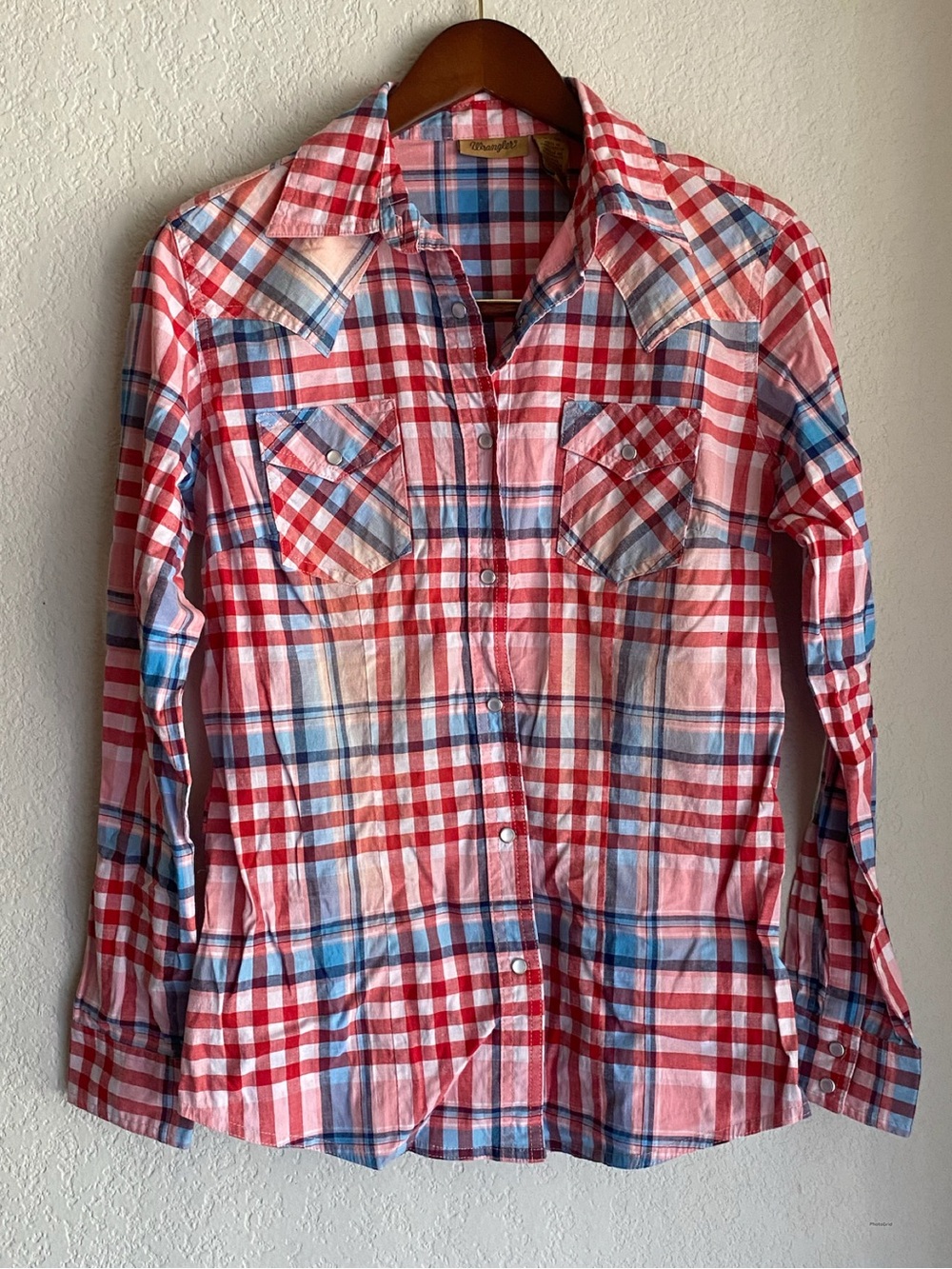 Wrangler Red, White & Blue Plaid Button-Down Shirt